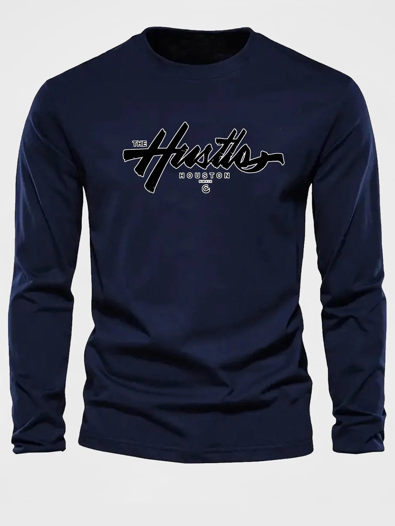 Spring Autumn Casual Long Sleeve T-shirt English Letter Printed Tee Classic Basic Tops Daily Loose O-neck Pullover Male Clothing