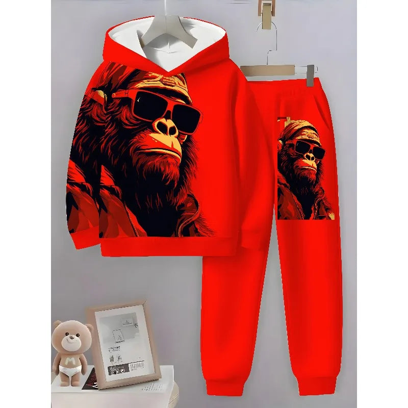 3D Digital Animal Monkey Brown Bear Dragon Printed Hoodie and Sports Pants 2-piece Simple Fashion Casual Set
