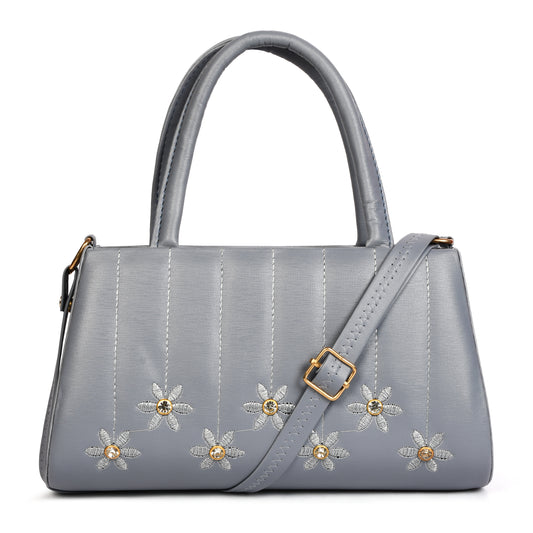 Women Pleated Sling Bag With Handle - Grey