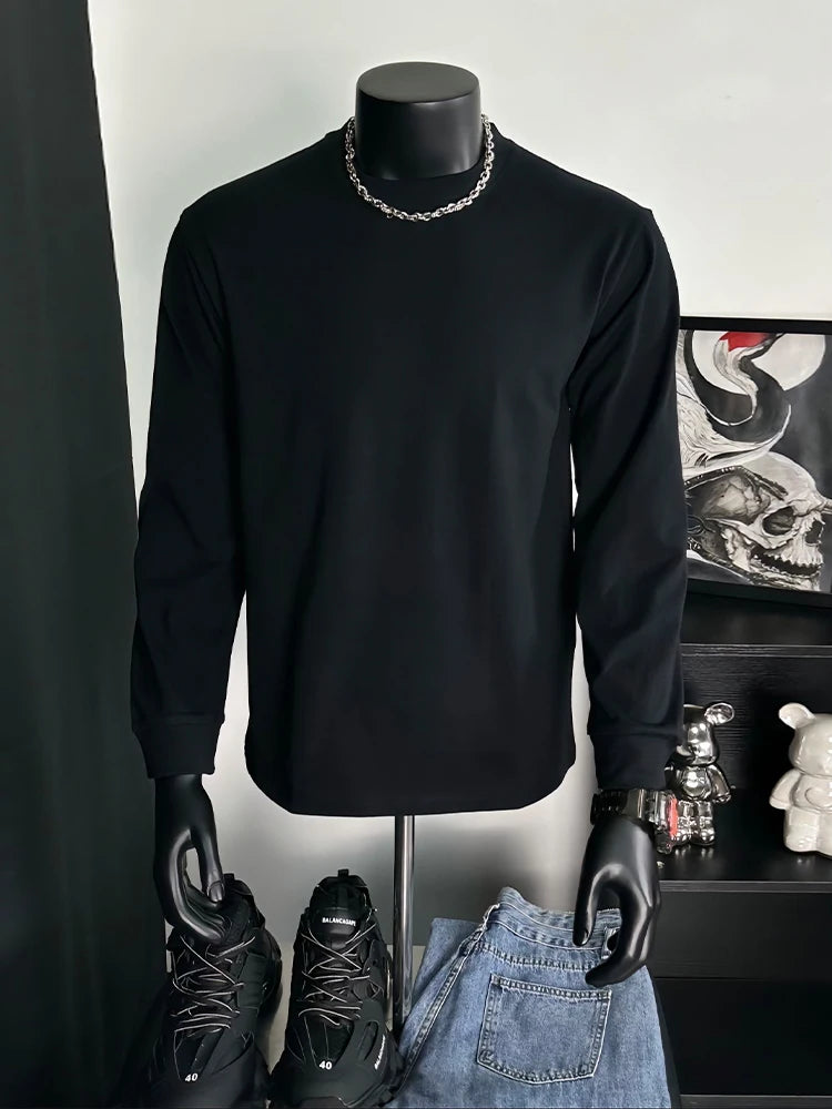 Men's 100% Cotton Long Sleeve T-Shirt Autumn Crew Neck Loose plus Size High-Quality Comfortable Solid Color Casual Top