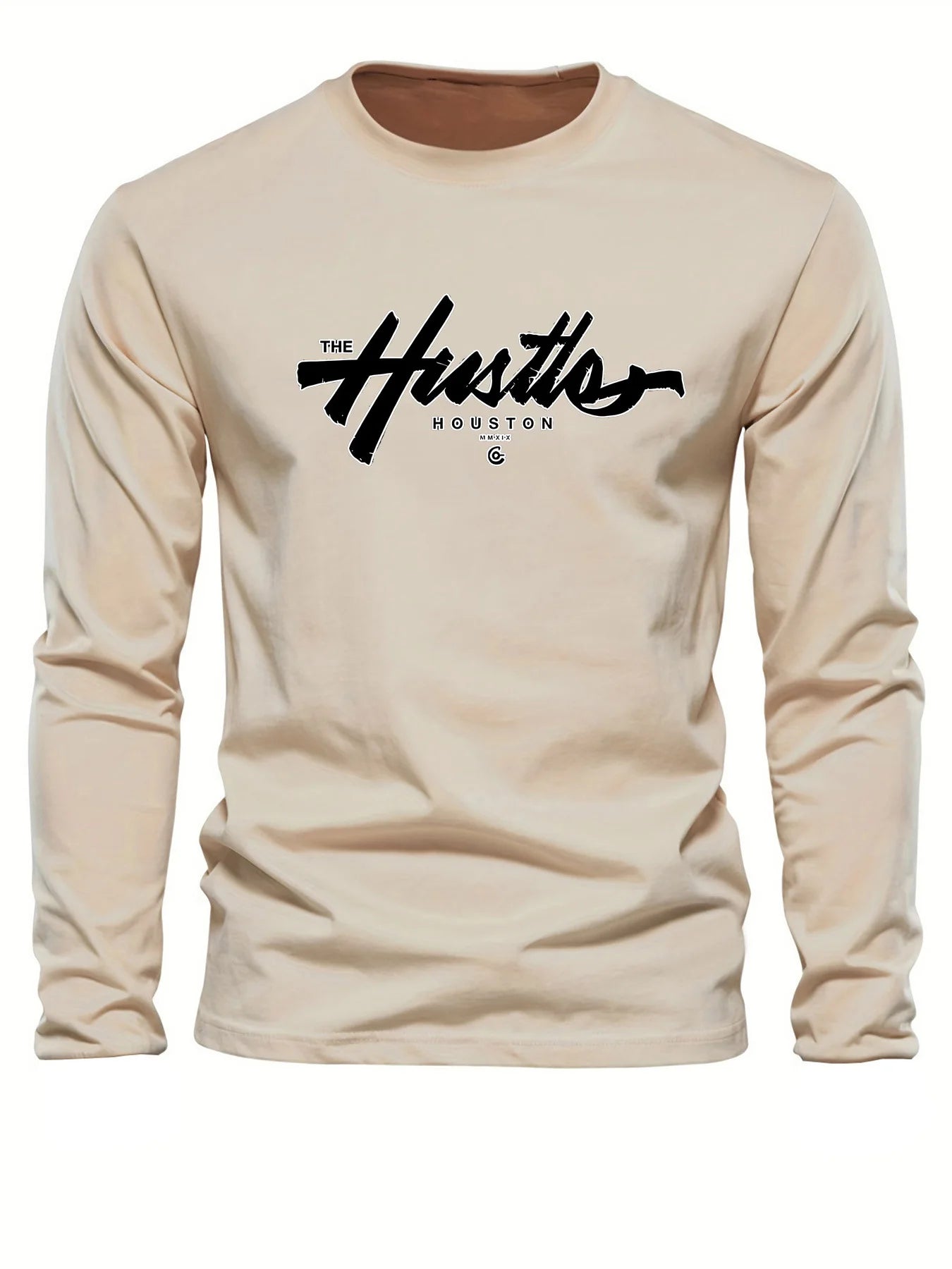 Spring Autumn Casual Long Sleeve T-shirt English Letter Printed Tee Classic Basic Tops Daily Loose O-neck Pullover Male Clothing