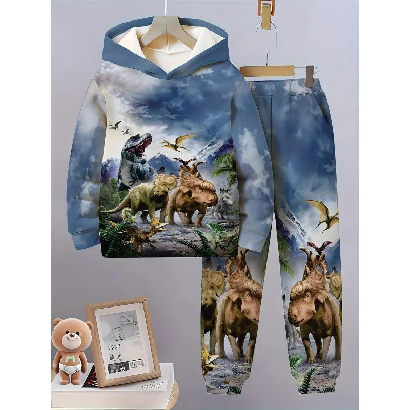 Men's 3D Printed Hoodie 2-piece Set, Fashionable for Autumn and Winter Seasons, Suitable for Outdoor Activities