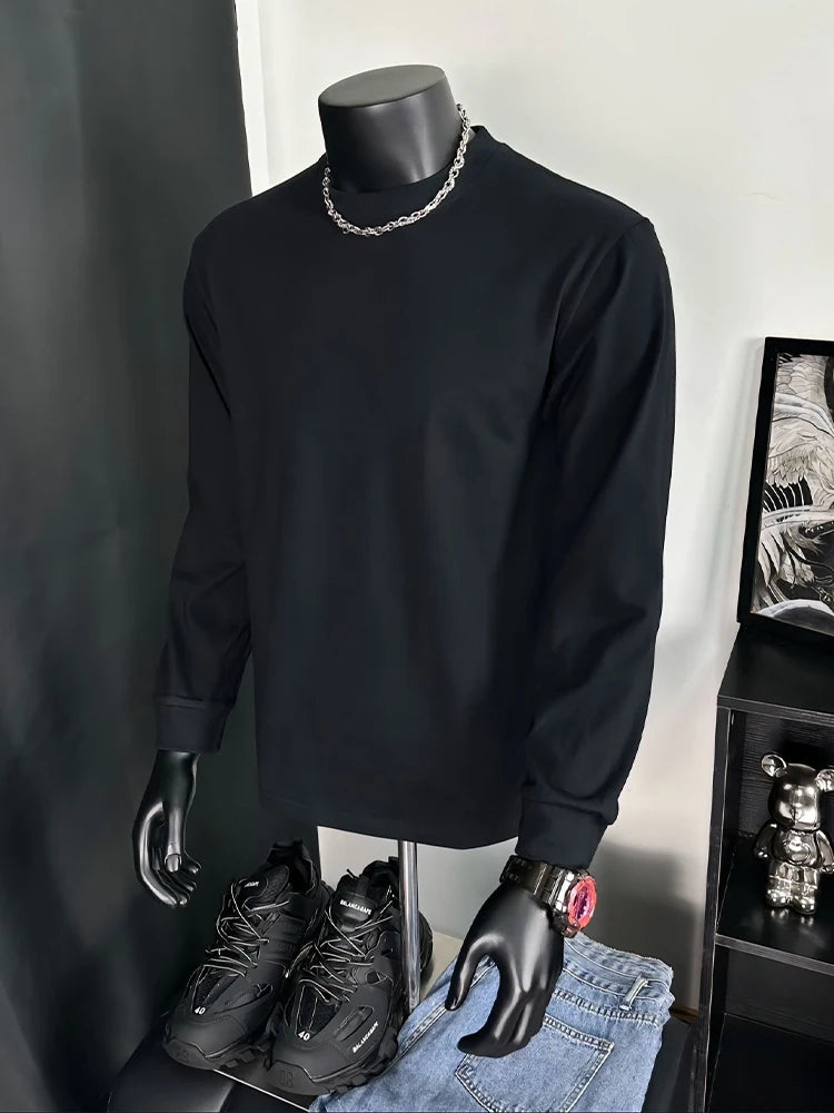 Men's 100% Cotton Long Sleeve T-Shirt Autumn Crew Neck Loose plus Size High-Quality Comfortable Solid Color Casual Top