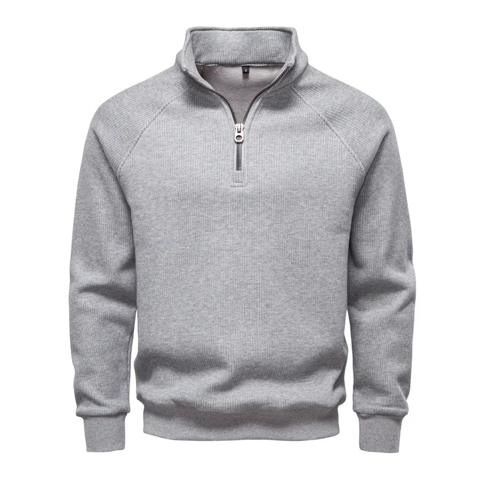 Autumn and Winter Half-Zip Sweatshirt Stand Collar Trendy Versatile Fleece-Lined Men's Sweatshirt Top