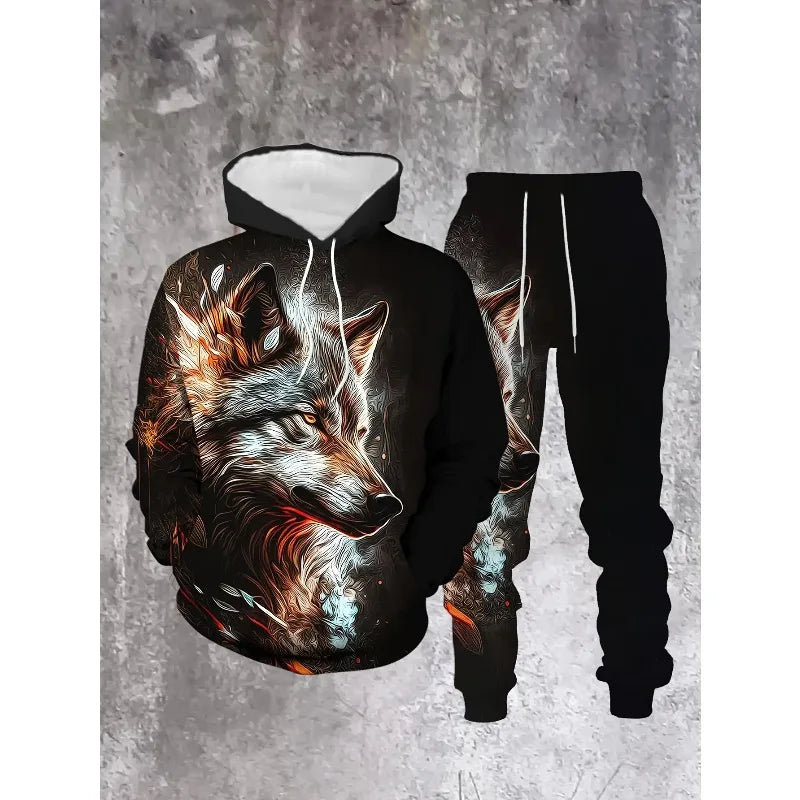 Men's Trendy Hoodie Set Two Piece Hoodie Pants Sports Style Printed Elements