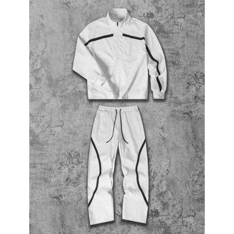 Stand Collar Jacket Men's Retro Splicing Loose Sports Casual Jacket Elastic High Waist Trousers Suit