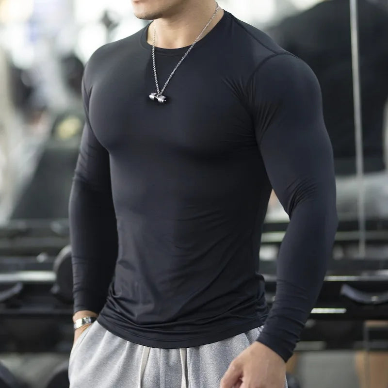 Quick Dry Breathable Long Sleeved T-shirt Men American Gym Training Slim Fit Sports Top for Fitness Workout Casual Wear