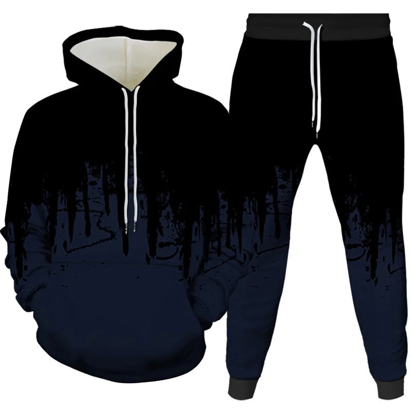 Ink Painting 3D Printed Hoodie Pant Sets Men's Fashion Casual Sweatshirts Sweatpants Two Piece Suits Man Tracksuit Clothing