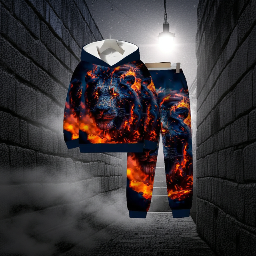 3D Digital Animal Monkey Brown Bear Dragon Printed Hoodie and Sports Pants 2-piece Simple Fashion Casual Set