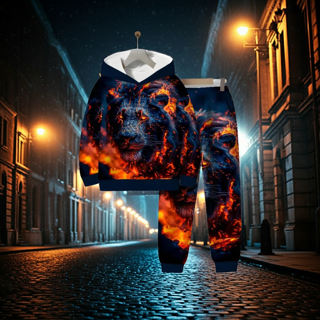 3D Digital Animal Monkey Brown Bear Dragon Printed Hoodie and Sports Pants 2-piece Simple Fashion Casual Set